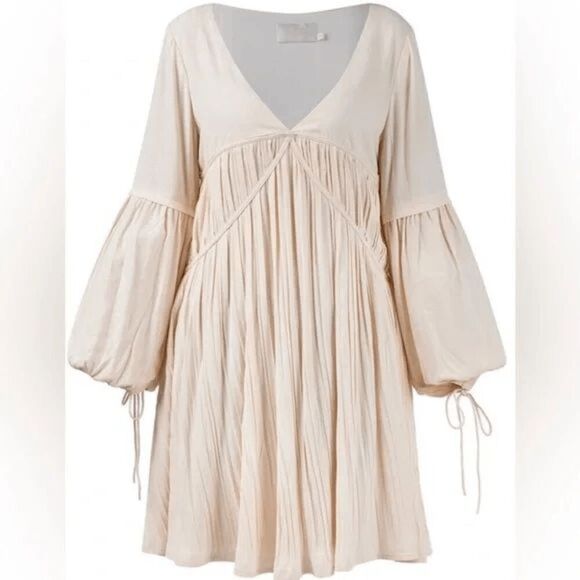The Aneta Mini Silk Blend Artisan Babydoll Dress  Sancia Ivory Dress - Picture 6 of 6